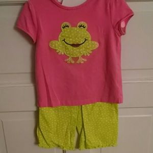 Pink Top, Green and White Polka Dot Capris