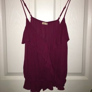 Magenta tank with ruffles and sinched waist