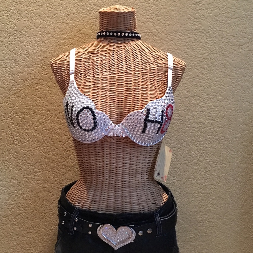 White custom "No H8" bra