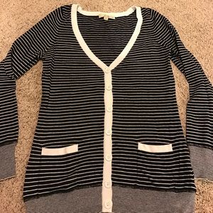 black and cream striped cardigan sweater