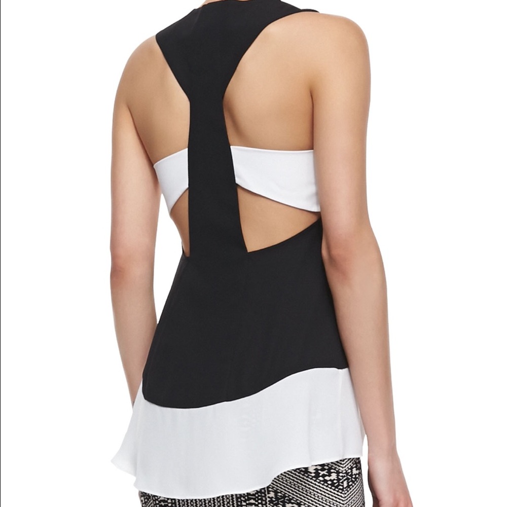 BCBG Flowy black and white top with cutouts size M