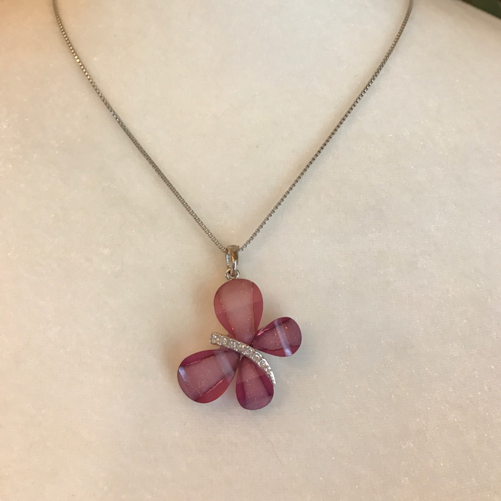 Sterling Silver Necklace w/Pink Butterfly Pendant