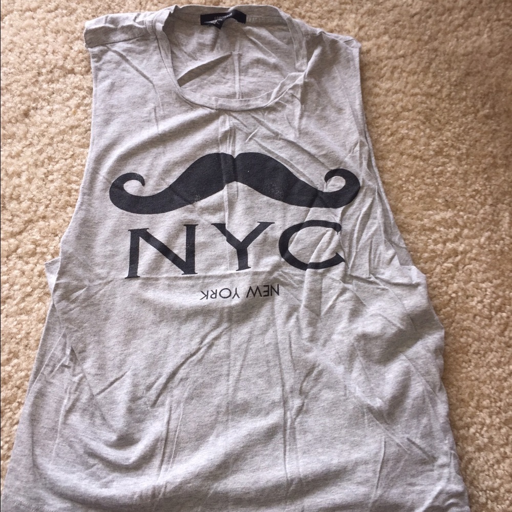 Forever 21 Gray Workout Tee NYC Mustache S