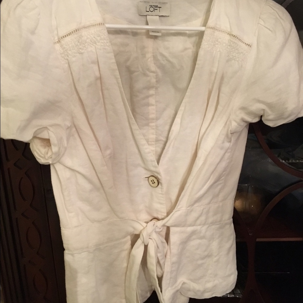Loft short sleep tie waist top white linen