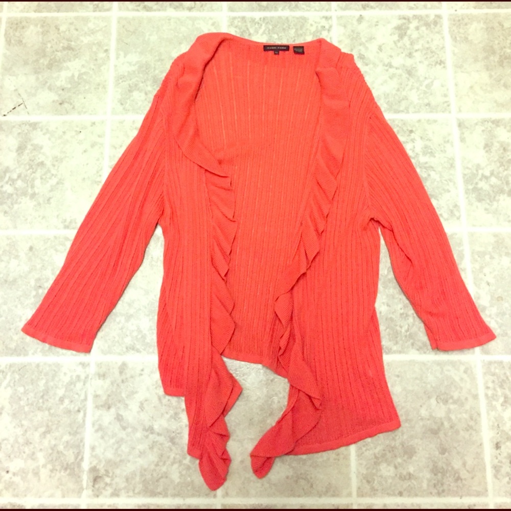 NWOT Long Ruffled Peach Cardigan