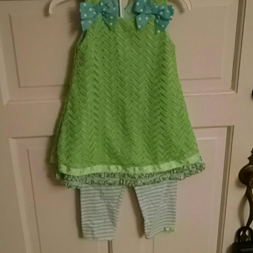 Baby blur and green polka dots and stripes