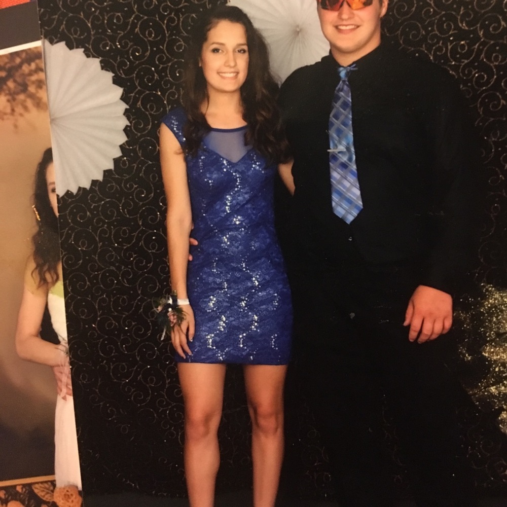 Blue homecoming dress with silver sequins