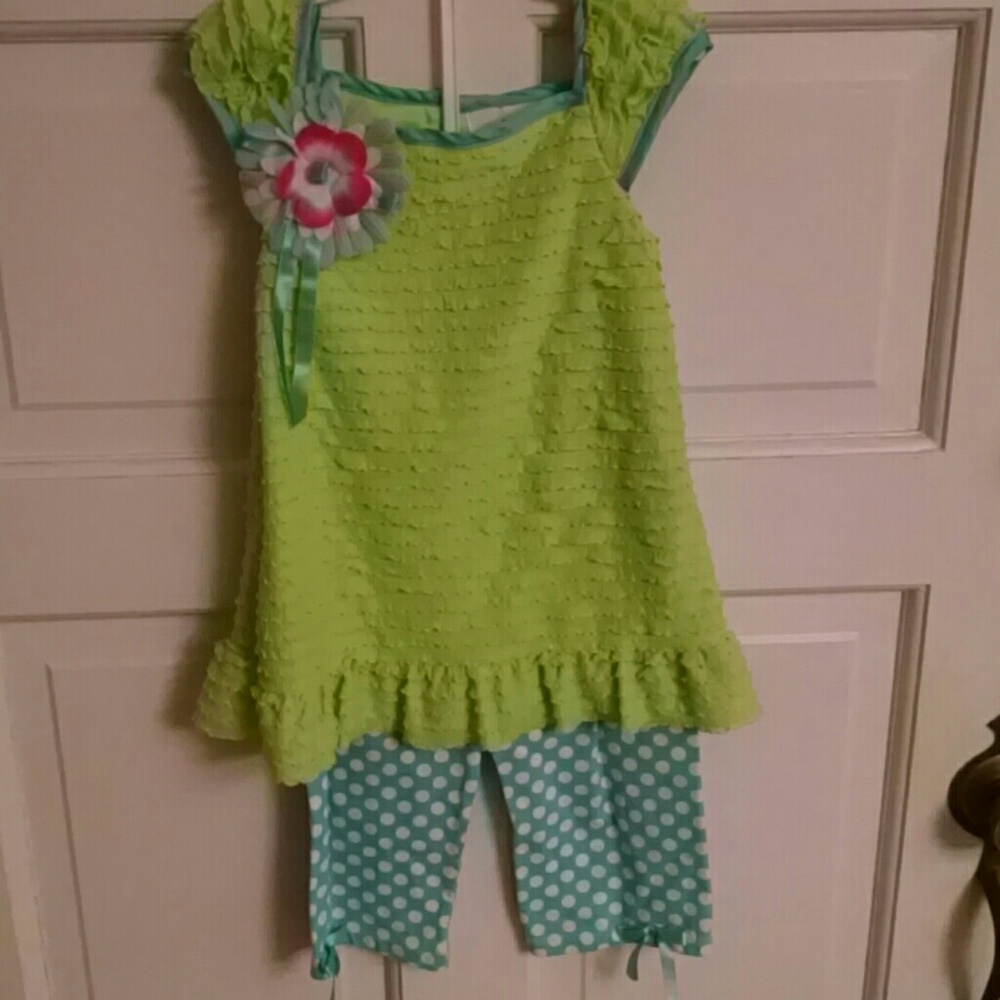 Green and blue outfit
