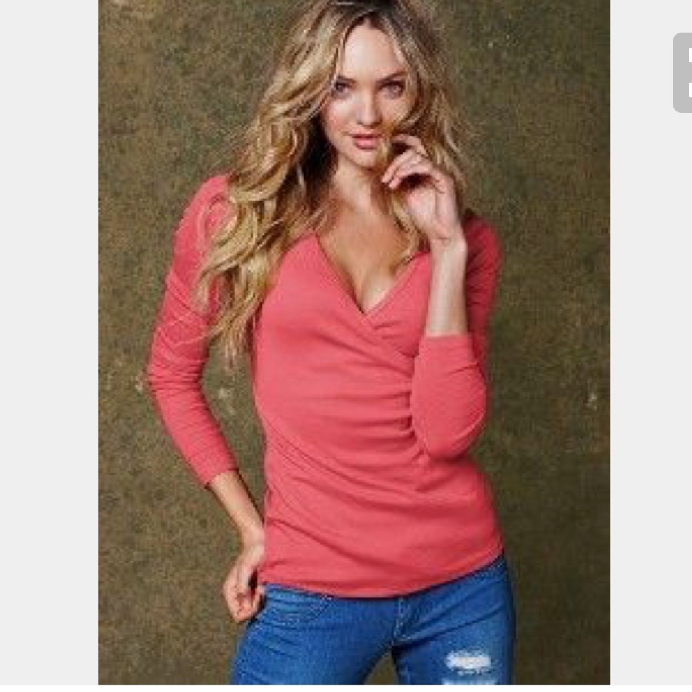 Victoria secret faux wrap tee orange/red