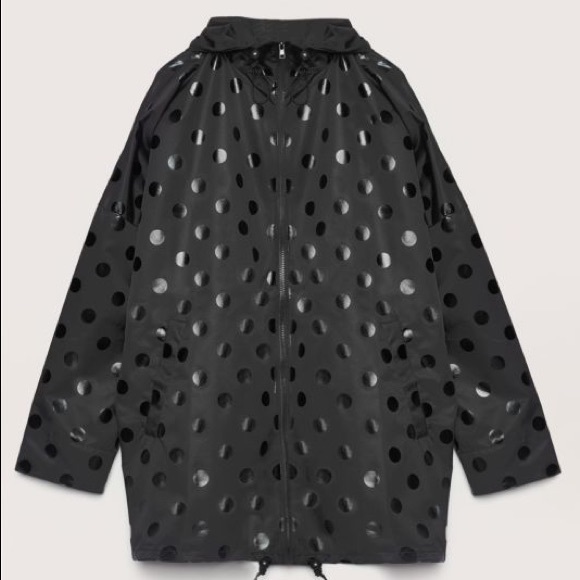 black polka dot raincoat
