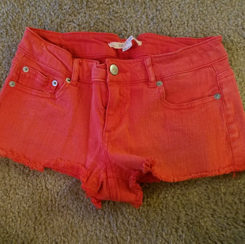 Red denim shorts