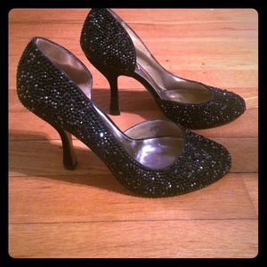 Black beaded evening d'orsay pumps