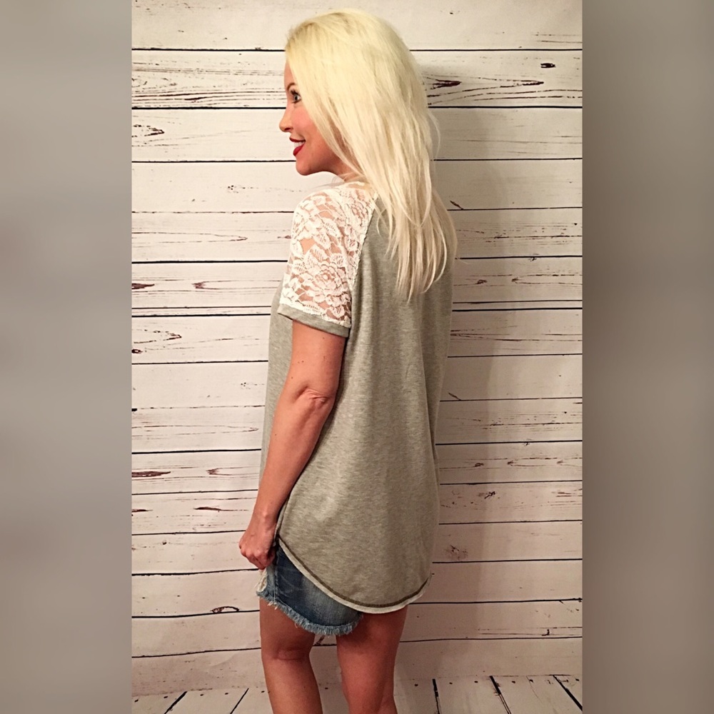 Love this! lace contrast light French Terry top! - Picture 2 of 2