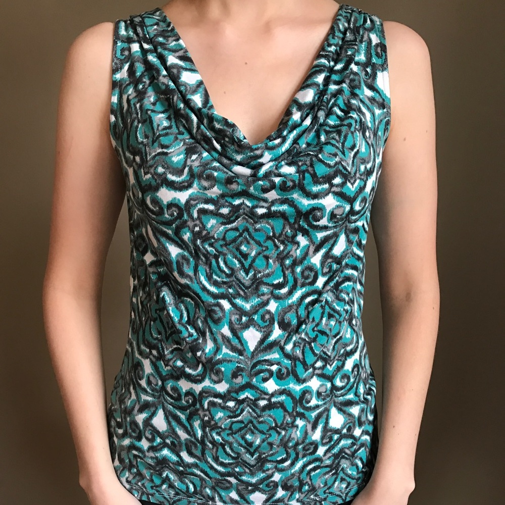 Teal Floral Scoop-neck Shirt