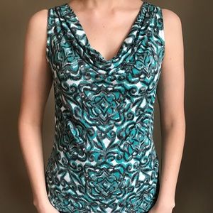 Teal Floral Scoop-neck Shirt