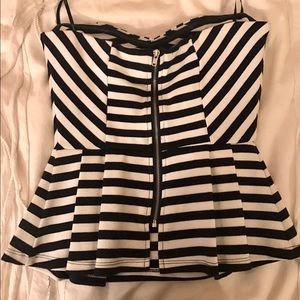 Navy and white striped peplum tube top