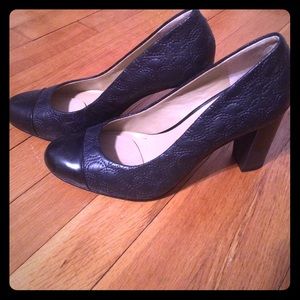 Cap toe pumps with embossed leather