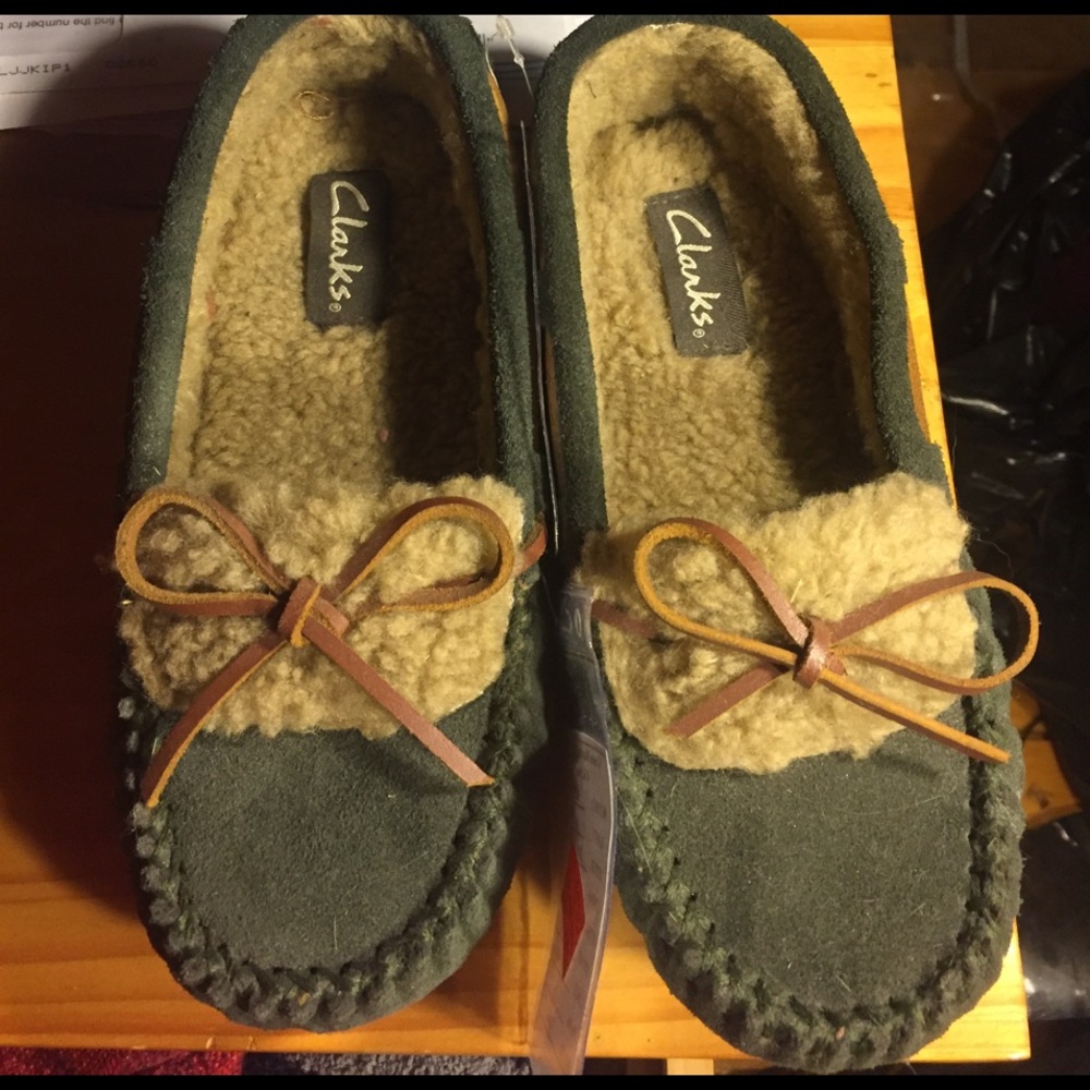 Green Clarks Moccasins.