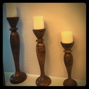 Rustic Wood Candle Holder Set of 3