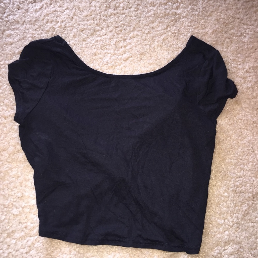 Body Central Black Crop Top w X Slit Open Back M
