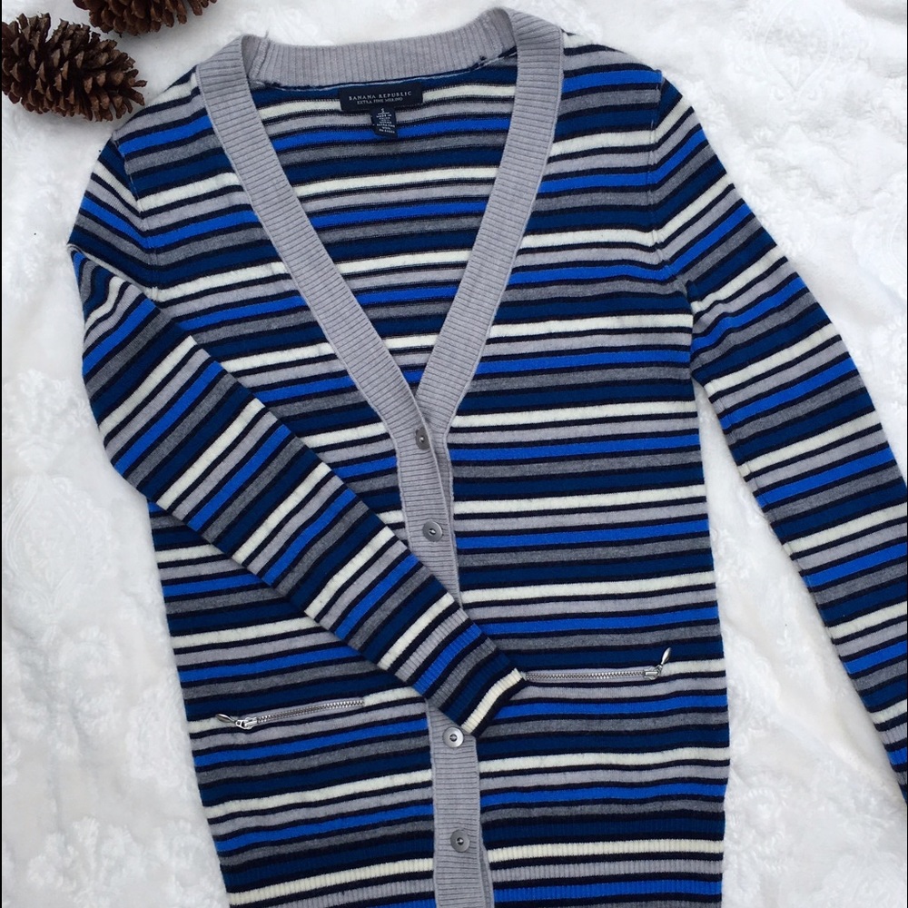 Banana Republic Cardigan, Striped, Blue and Grey