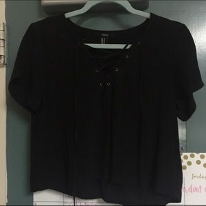 black lace up crop top