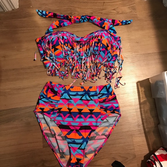 2 piece fringe bathing suit