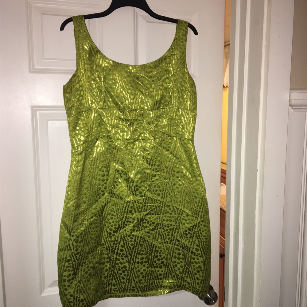 Brocade green and gold dress