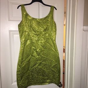 Brocade green and gold dress