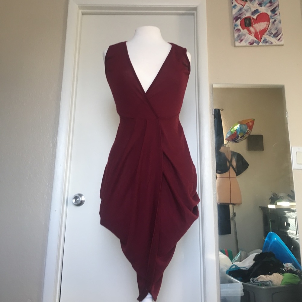 Burgundy Faux Wrap Dress