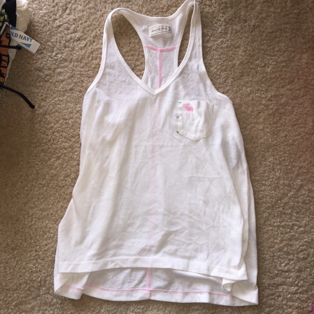 Abercrombie &Fitch White Tee Pink Stitching NWT XS