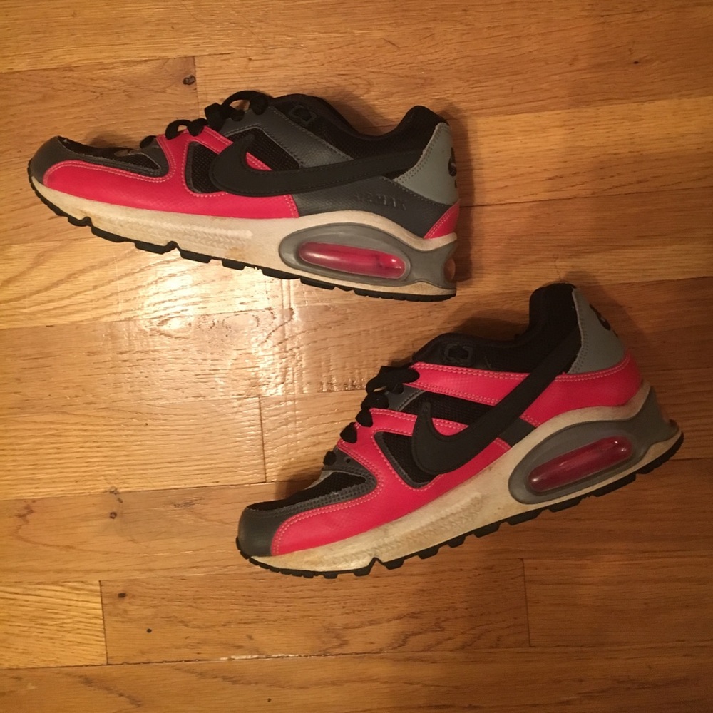 Pink, gray, and black Nike Air Max.