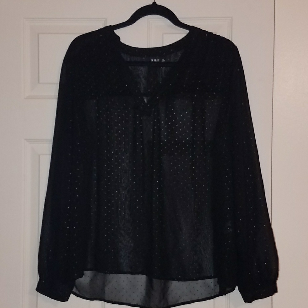 A.N.A Black Chiffon Top with Dot Detail