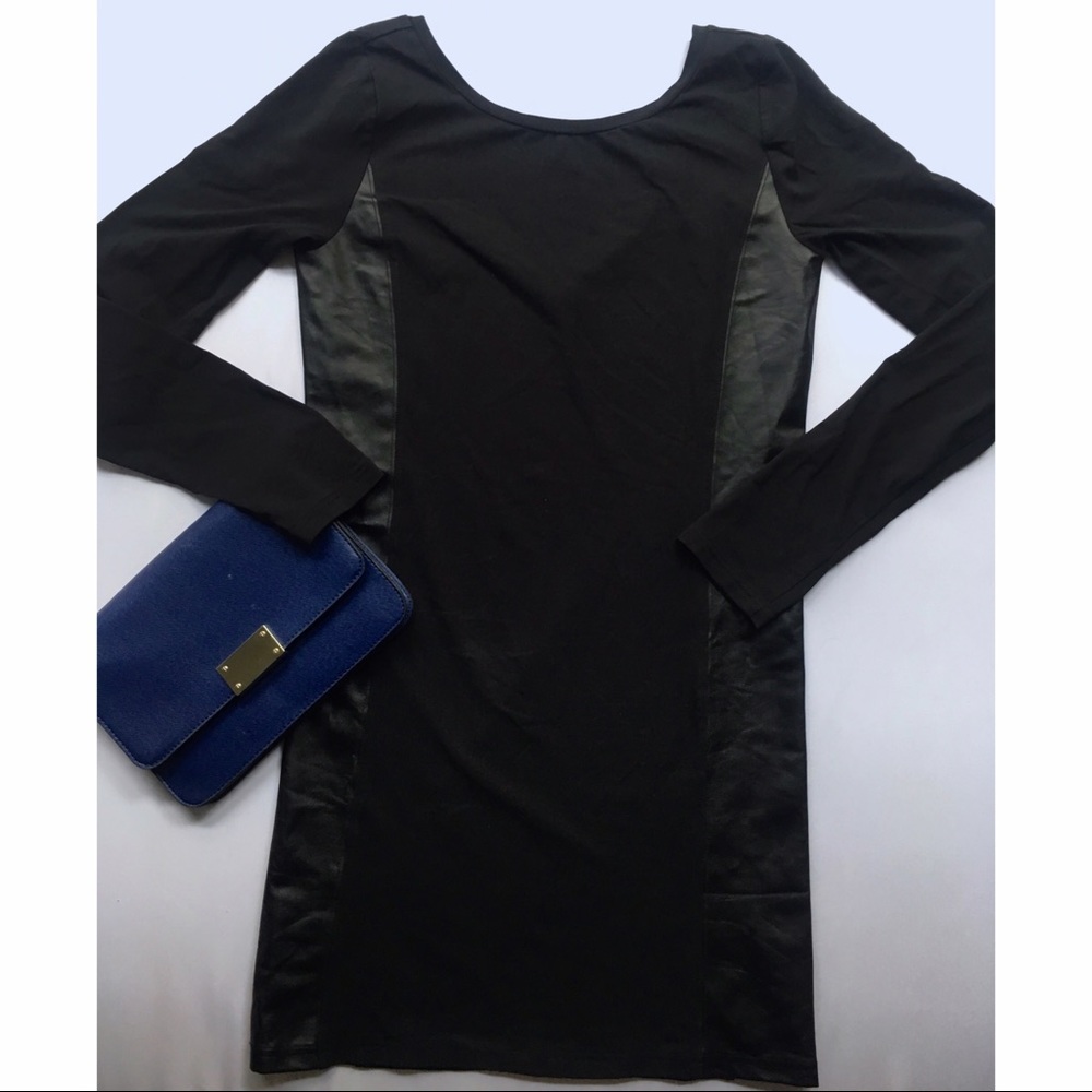 frenchi Faux Leather Panel Bodycon Dress