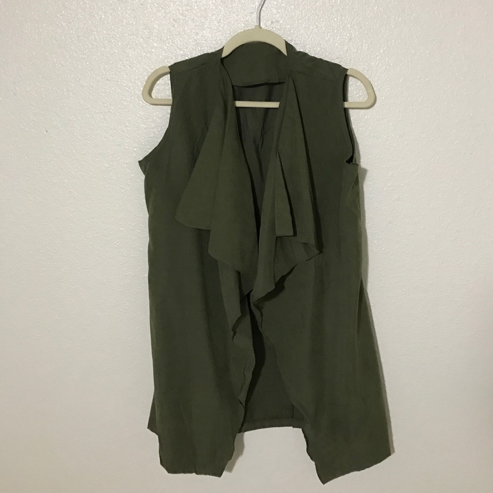 Olive Army Green Open Tunic Length Vest