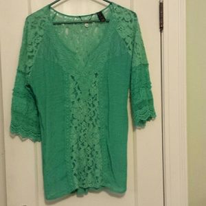 BKE Boutique lace teal shirt