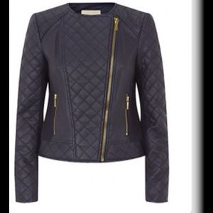 Michael Kors Navy Quilted Leather Moto jacket