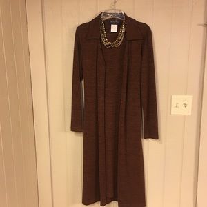 Coffee color knit dress and long jacket size 12