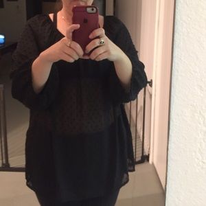 Plus Size Black Sheer Dotted Top