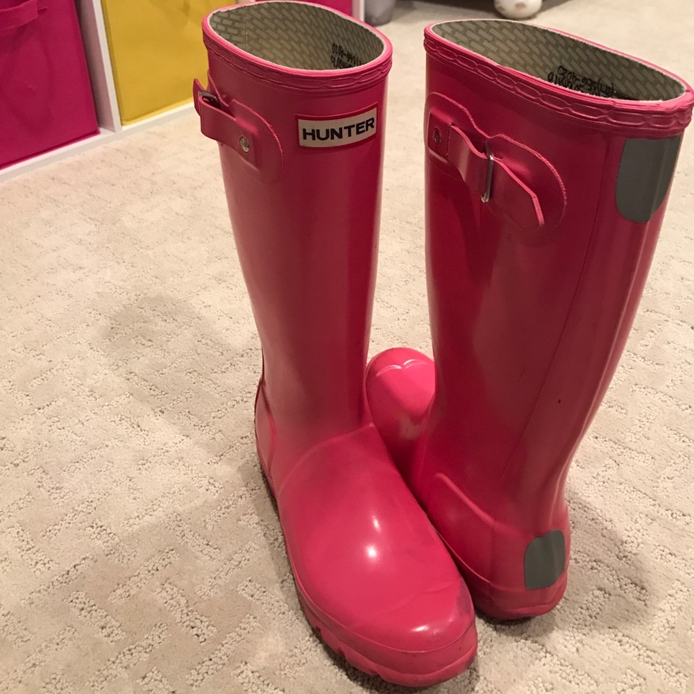Hot Pink Tall Glossy Hunter Rain Boots, Kid's