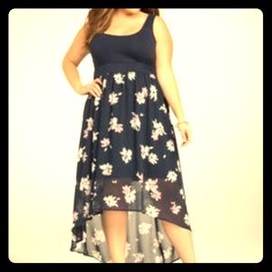 Torrid Navy Floral Ruffle High Low Dress - Size 1