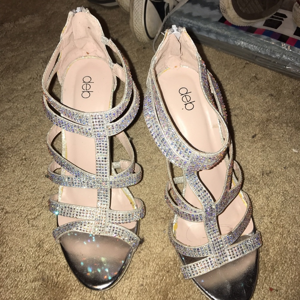 silver sparkly strappy heels size 9