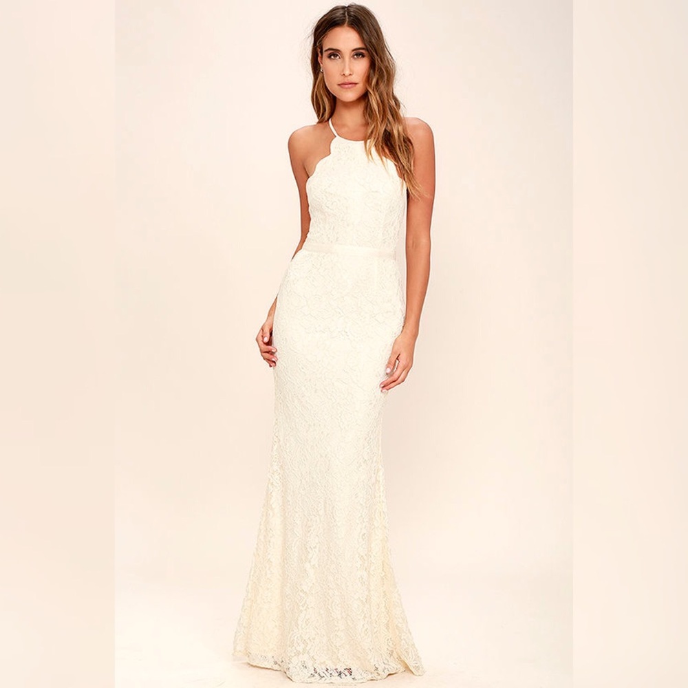 LULU*S ZENITH CREAM LACE MAXI DRESS