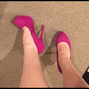 Magenta Suede Platform Pumps