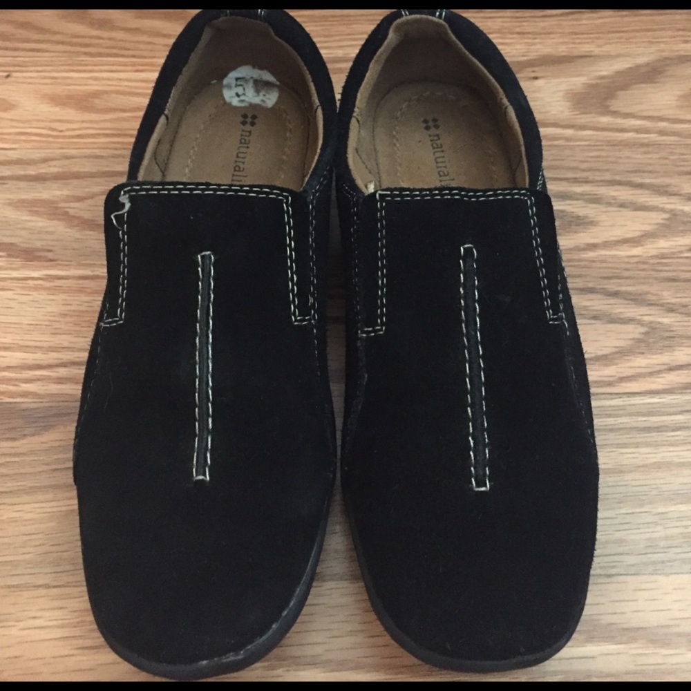Black slip on suede shoes