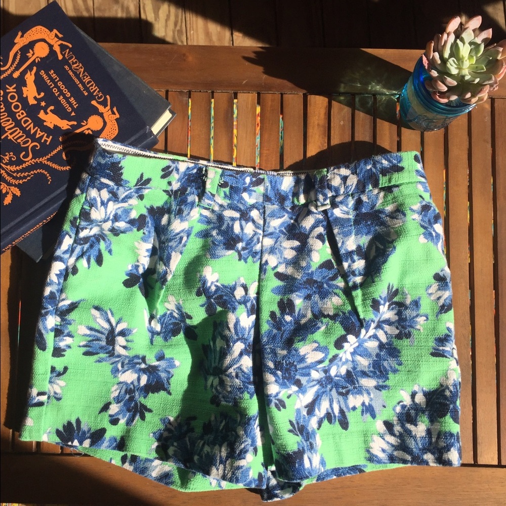 J. Crew High Waisted Floral Print Shorts in Mint