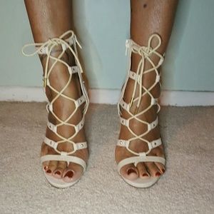 Nude lace up heels