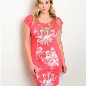 Coral and Floral Plus size dress