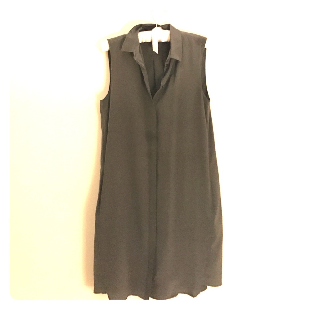 grey button down silk dress