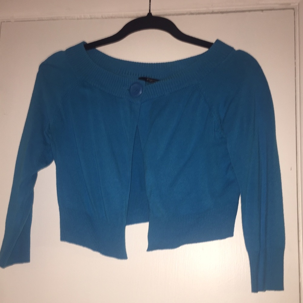 Bright blue crop sweater cardigan